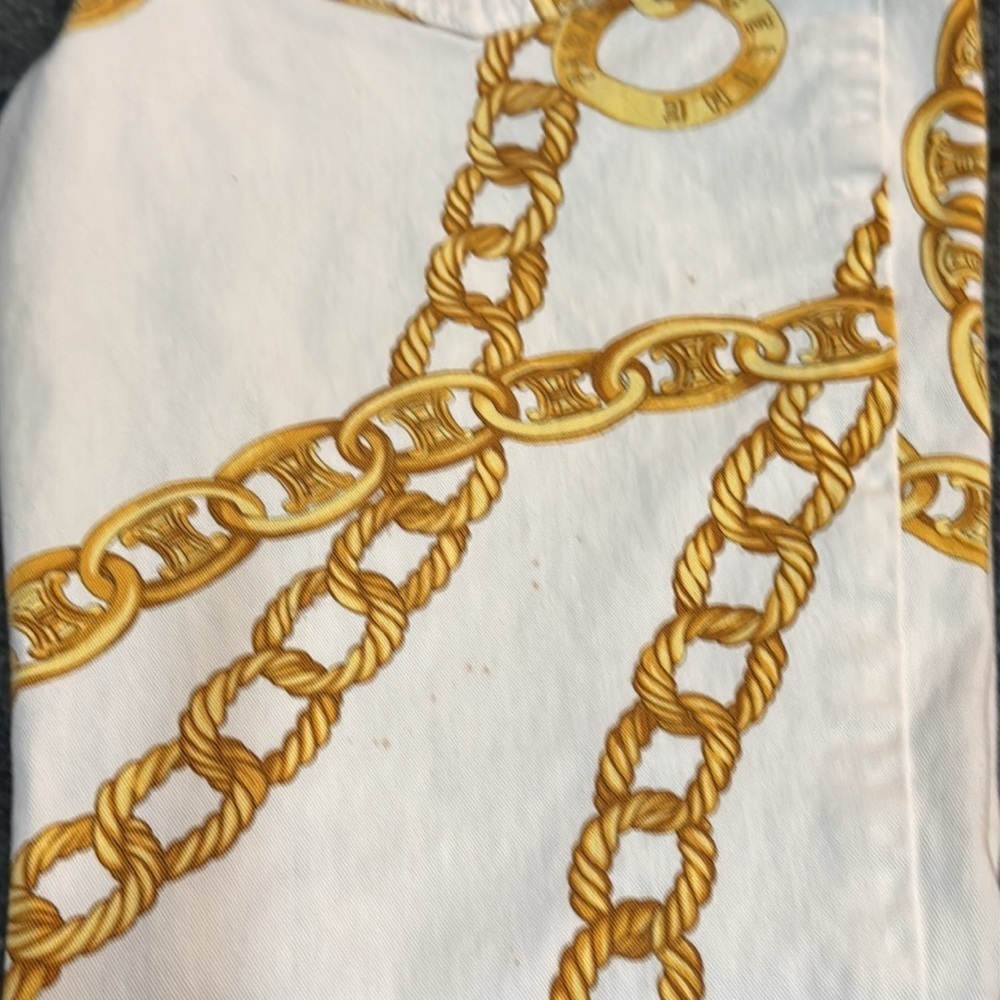 CELINE White and Gold Chain Print Women's CAPRI Jeans - Picture 15 of 16